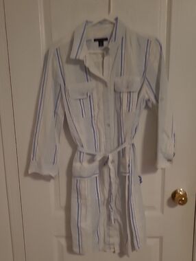 Tommy Hilfiger White Shirt with Blue Pinstripes Tunic/Dress